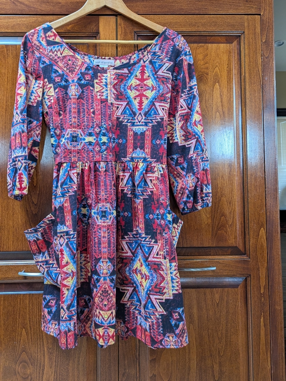 Band of Gypsies Multicolor Tribal Print Top - Red, Yellow, Blue